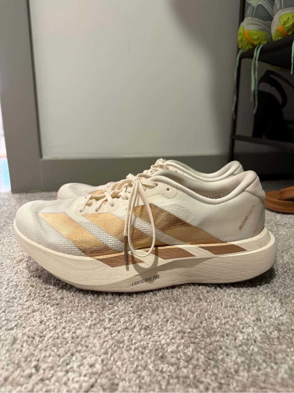 adidas Women's EVO SL Lightstrike Running Shoes - Rose Gold and White
